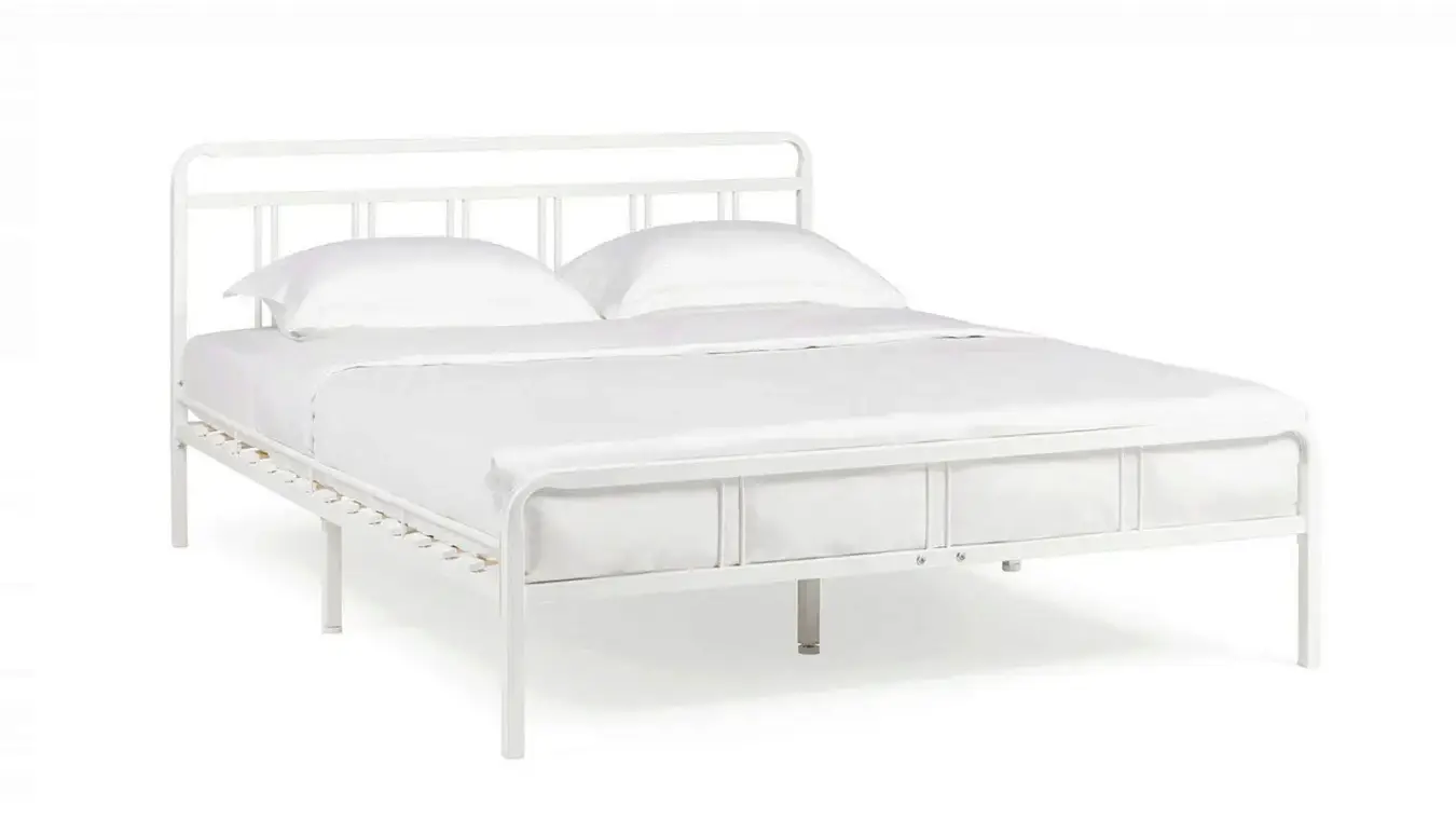 Современная металлическая кровать Avinon белый шагрень + матрас Comfort Plus в спальню Askona фотография товара - 2 - большое изображение