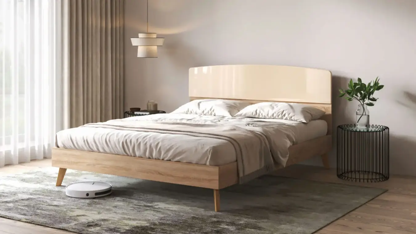 Кровать Tilda, цвет Дуб Бардолино натуральный+mBeige с мягким изголовьем Askona фото - 1 - большое изображение