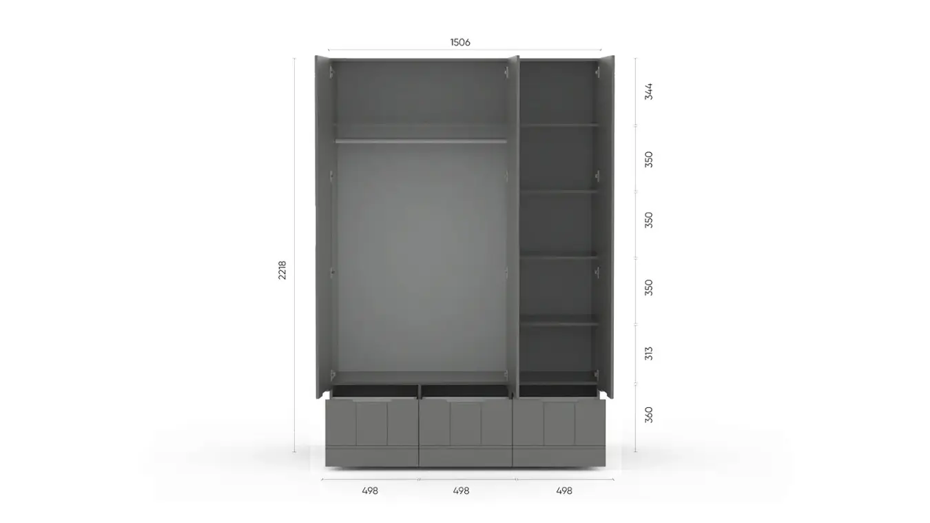 Шкаф трехдверный Bira, цвет Серый фото - 4 - большое изображение