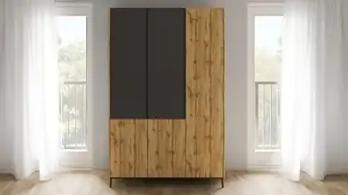 Шкаф трехдверный Ileksa, цвет Дуб Натюрель + Черный Графит фото - 1 - превью