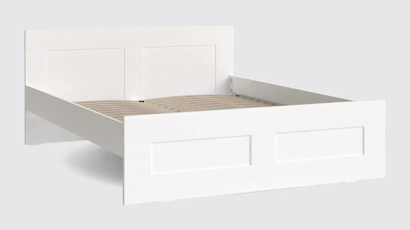 Мягкая кровать двуспальная Istra, цвет Белый с прямоугольной стяжкой изголовья Askona фотография товара - 1 - большое изображение