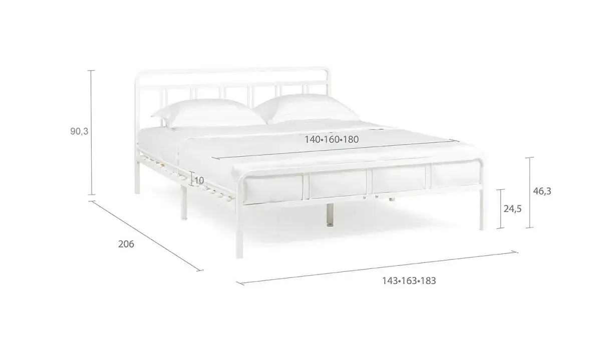 Современная металлическая кровать Avinon белый шагрень + матрас Comfort Plus в спальню Askona фотография товара - 6 - большое изображение