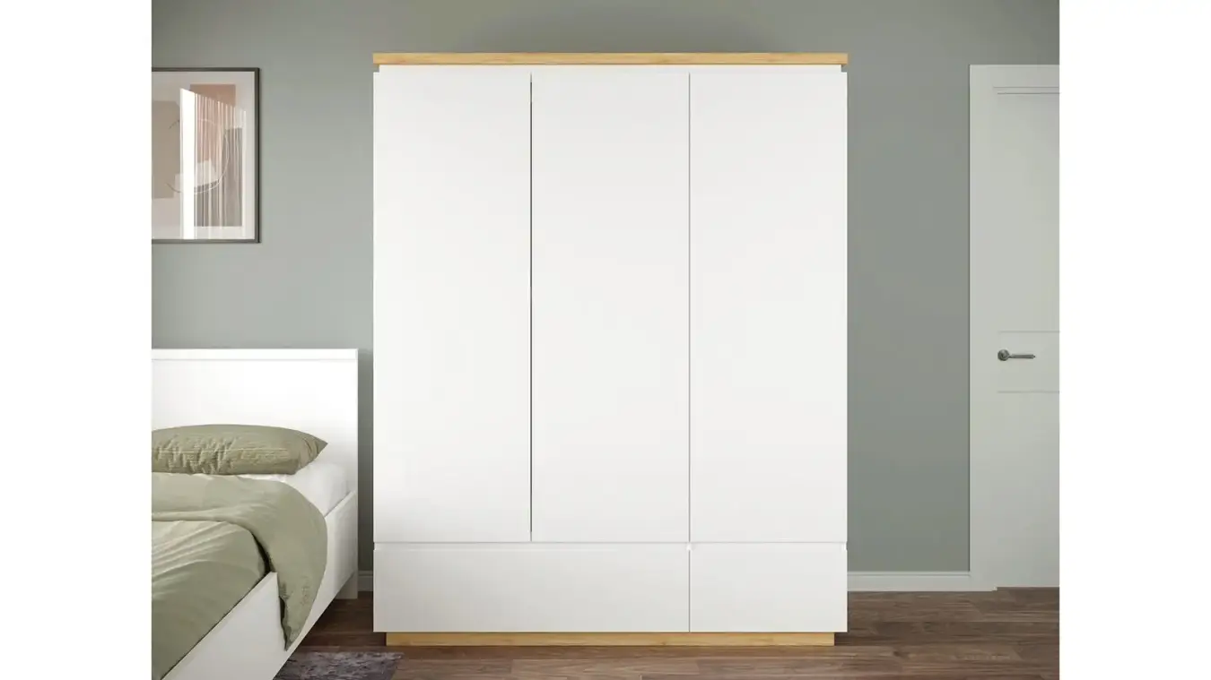 Шкаф трехдверный Issa, цвет Белый+Дуб минерва фото - 1 - большое изображение