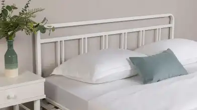 Современная металлическая кровать Avinon белый шагрень + матрас Comfort Plus в спальню Askona фотография товара - 3 - превью