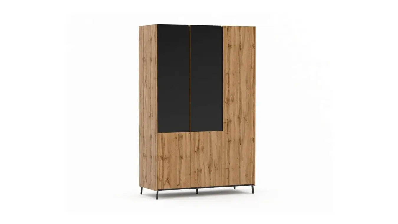 Шкаф трехдверный Ileksa, цвет Дуб Натюрель + Черный Графит фото - 2 - большое изображение