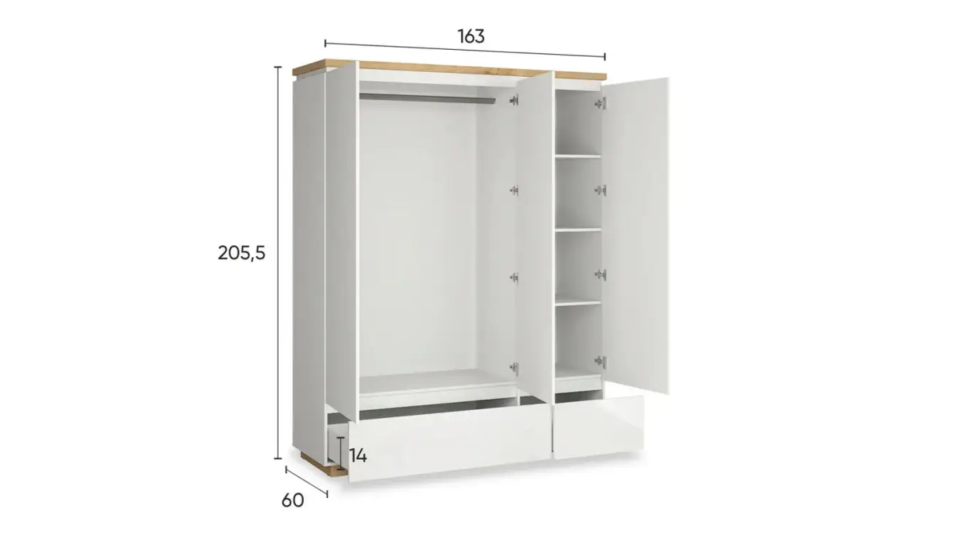 Шкаф трехдверный Issa, цвет Белый+Дуб минерва фото - 9 - большое изображение