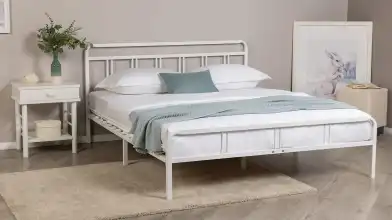 Современная металлическая кровать Avinon белый шагрень + матрас Comfort Plus в спальню Askona фотография товара - 1 - превью