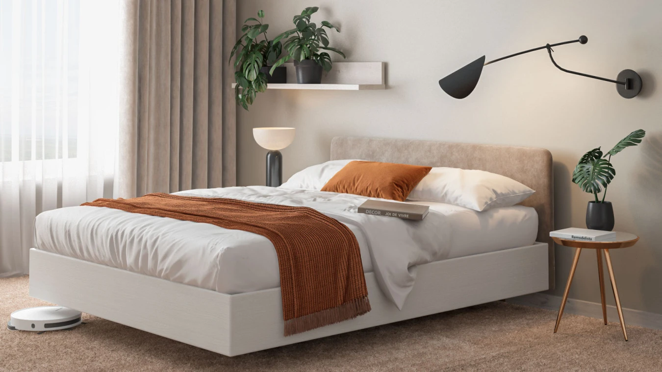 Кровать Gretta, цвет Белый текстурный из лдсп с мягким изголовьем Askona фото - 1 - большое изображение