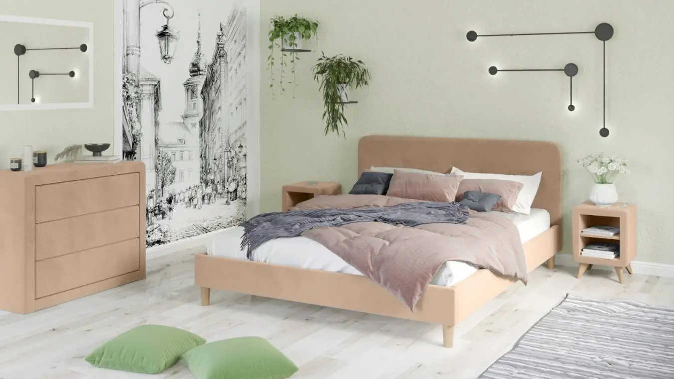 Мягкая кровать Minty на деревянных высоких ножках с прямым изголовьем Askona фото - 4 - большое изображение