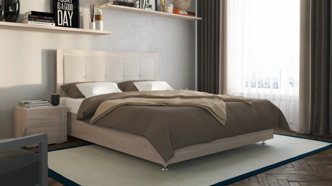 Деревянная кровать Innovo Lux Cream с мягким изголовьем в кремовом цвете Askona фотография товара - 1 - большое изображение